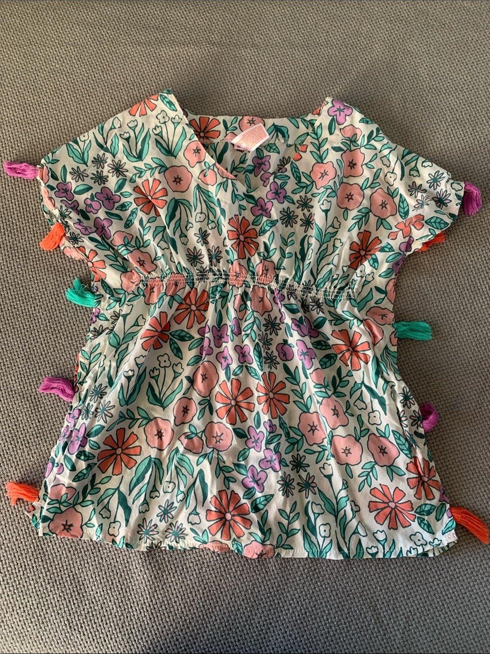 Cat & Jack Floral Tassel Top - Pink, Green & Orange